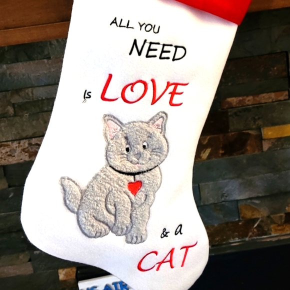 'All You NEED is Love & a CAT' Holiday 18" Stocking - NEW - Picture 1 of 1
